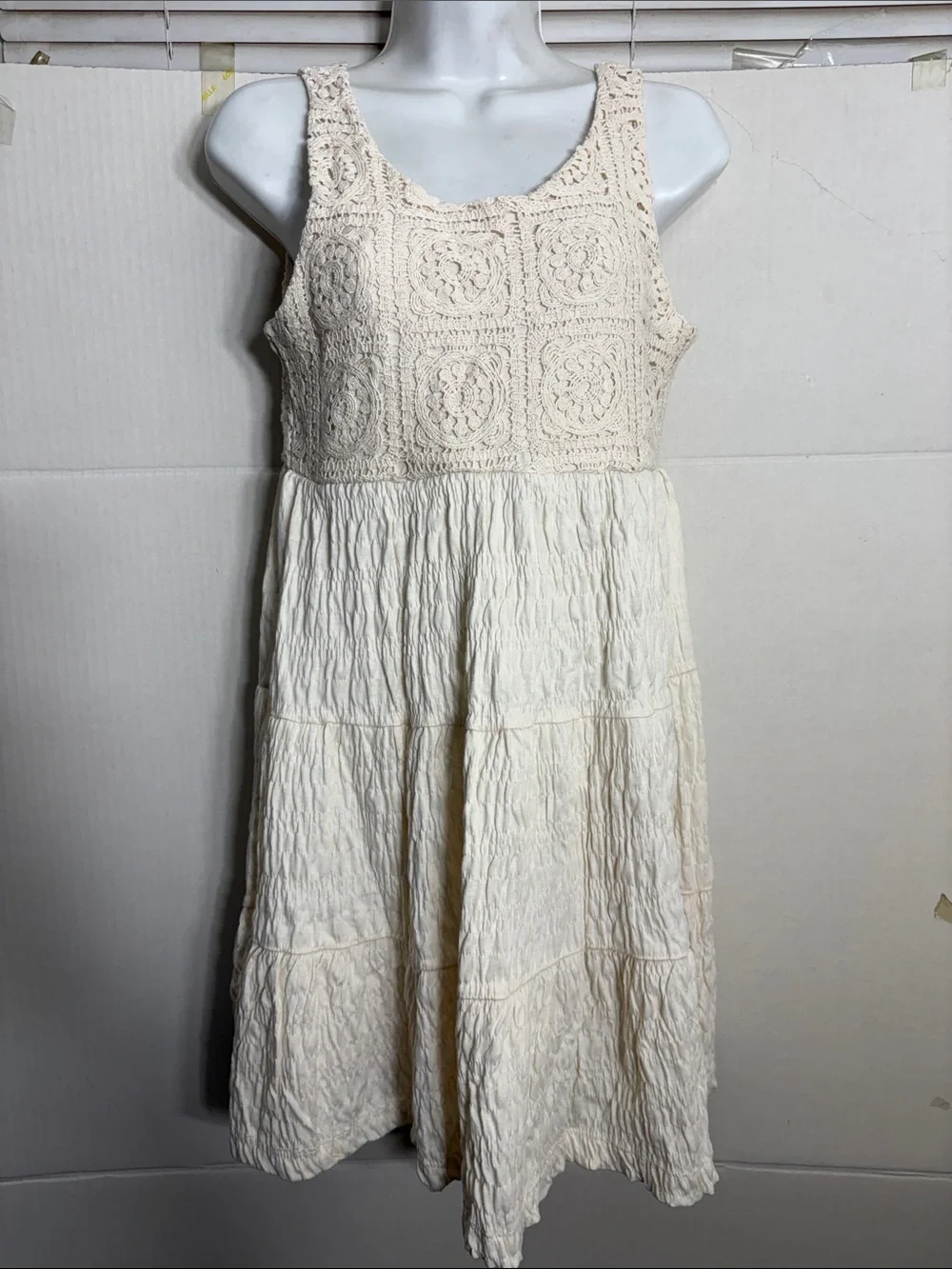Mango girl Cream Crochet Scoop-Neck Kids Dress EMBROIDERED TEXTURED DRESS 6361